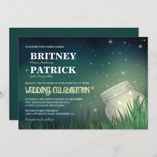 Celestial Mason Jar Firefly bruiloft uitnodigingen (Voorkant / Achterkant)