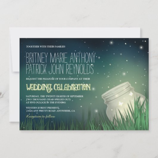 Celestial Mason Jar Firefly bruiloft uitnodigingen (Voorkant)