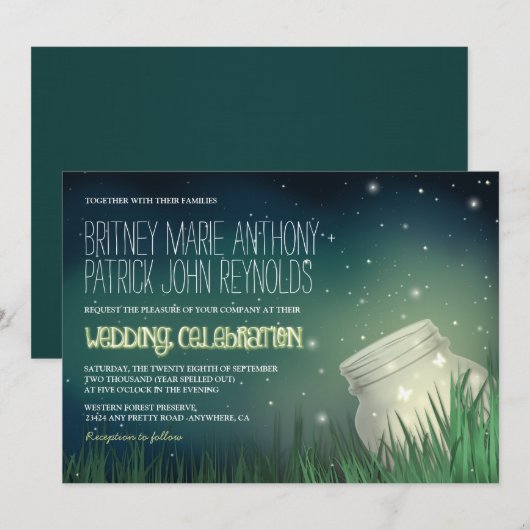 Celestial Mason Jar Firefly bruiloft uitnodigingen (Voorkant / Achterkant)