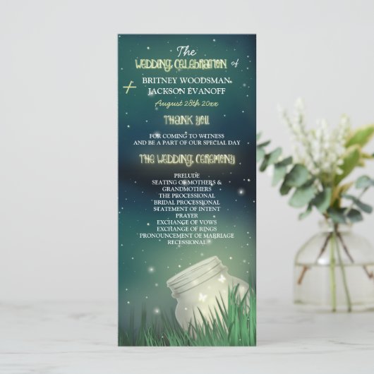 Celestial Mason Jar Firefly Trouwprogramma's Programmakaart (Staand voorkant)