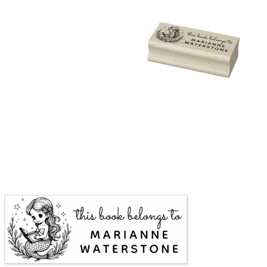 Celestial Mermaid Reader Ex Libris Stamp Rubberstempel (Gestempeld)