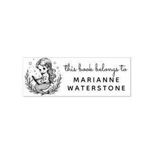 Celestial Mermaid Reader Ex Libris Stamp Zelfinktende Stempel