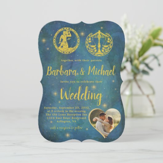 Celestial met je sterrenbeeld Tekens Foto Bruiloft Kaart (Staand voorkant)