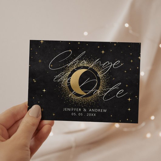 Celestial Midnight Black Gold Verander de datum Briefkaart