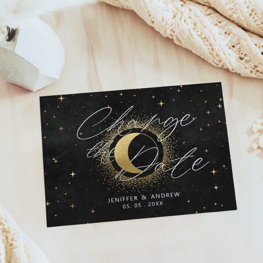 Celestial Midnight Black Gold Verander de datum Briefkaart