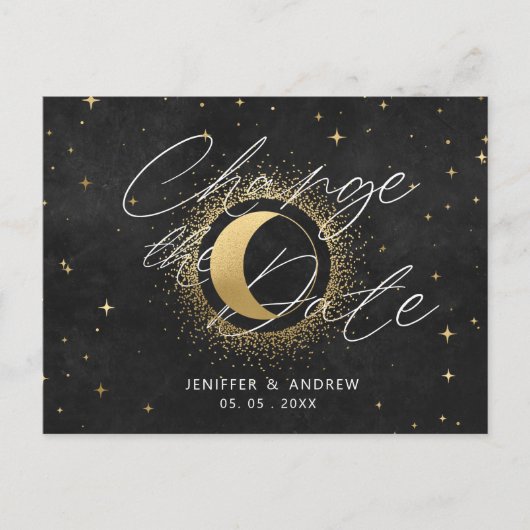 Celestial Midnight Black Gold Verander de datum Briefkaart (Voorkant)
