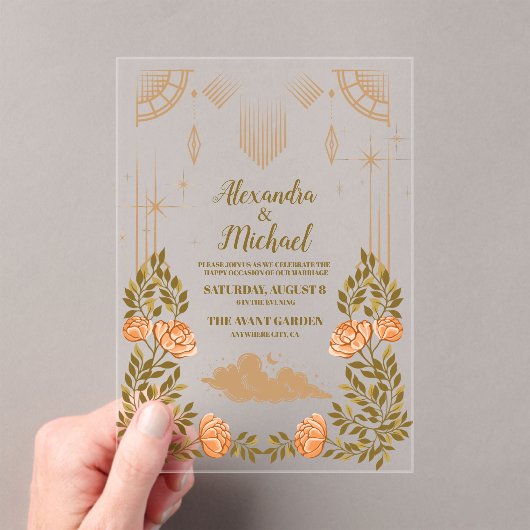 Celestial Midnight Black Stars Bruiloft Acryl Uitnodigingen (Insitu (Draagbaar))