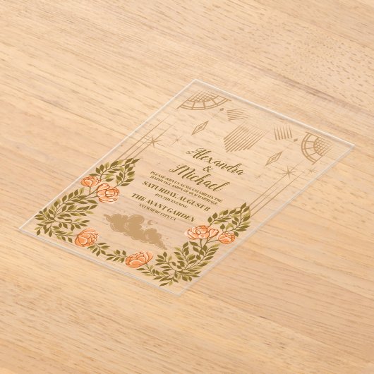 Celestial Midnight Black Stars Bruiloft Acryl Uitnodigingen (Laagn)