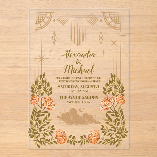 Celestial Midnight Black Stars Bruiloft Acryl Uitnodigingen