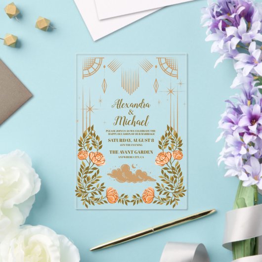 Celestial Midnight Black Stars Bruiloft Acryl Uitnodigingen (Insitu (Huwelijk))