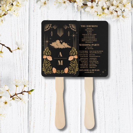 Celestial Midnight Black Stars Bruiloft Handwaaier