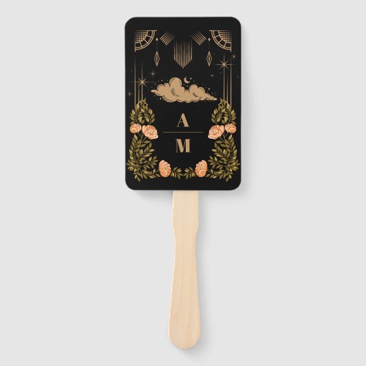 Celestial Midnight Black Stars Bruiloft Handwaaier (Voorkant)