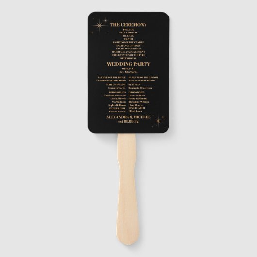 Celestial Midnight Black Stars Bruiloft Handwaaier (Achterkant)