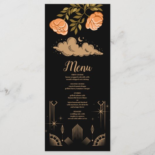 Celestial Midnight Black Stars Bruiloft Menu (Voorkant)