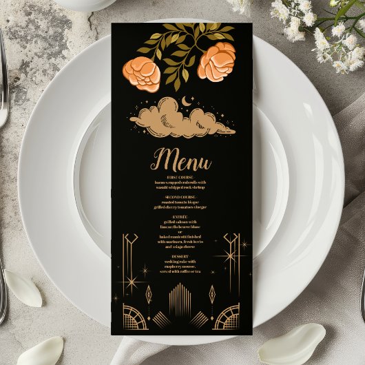 Celestial Midnight Black Stars Bruiloft Menu