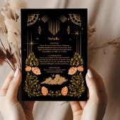 Celestial Midnight Black Stars Details Bruiloft Informatiekaartje