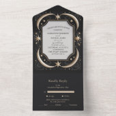Celestial Midnight Black Stars Maan Bruiloft All In One Uitnodiging (Binnen)