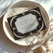 Celestial Midnight Black Stars Maan Bruiloft Informatiekaartje