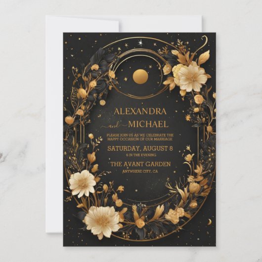 Celestial Midnight Black Stars Maan Bruiloft Kaart (Voorkant)