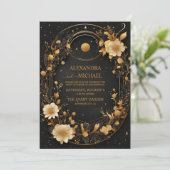 Celestial Midnight Black Stars Maan Bruiloft Kaart (Staand voorkant)