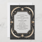 Celestial Midnight Black Stars Maan Bruiloft Kaart (Voorkant)