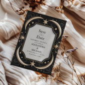 Celestial Midnight Black Stars Maan Bruiloft Save The Date