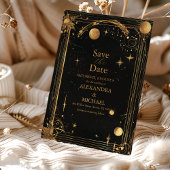 Celestial Midnight Black Stars Maan Bruiloft Save The Date