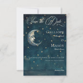 Celestial Midnight Blue Crescent Moon Bruiloft Save The Date (Voorkant)