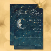Celestial Midnight Blue Crescent Moon Bruiloft Save The Date