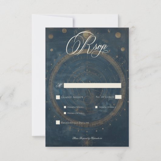 Celestial Midnight Blue Crescent Moon Diner RSVP Kaartje (Voorkant)