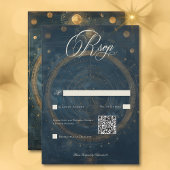 Celestial Midnight Blue Crescent Moon QR Code RSVP Kaartje