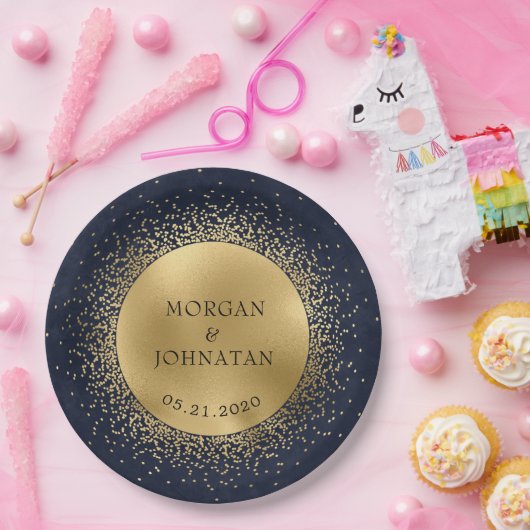 Celestial Midnight Blue Gold Moon Paper Bord (Feest)