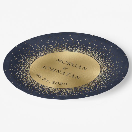 Celestial Midnight Blue Gold Moon Paper Bord (Gekanteld)