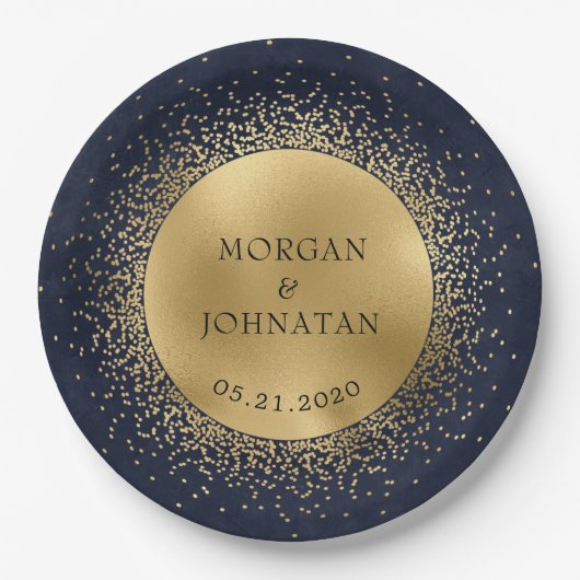 Celestial Midnight Blue Gold Moon Paper Bord (Voorkant)