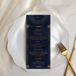 celestial midnight blue gold Wedding Dinner Menu Kaart<br><div class="desc">Ons 'hemellichamen' collectie is voorzien van een prachtige halve maan met gouden sterren in verschillende design op een velvet-blauwe achtergrond tegen middernacht,  gekoppeld aan elegante lettertypen. Gemakkelijk aan te passen en u kunt uit vele punten van dit collectie in onze opslag kiezen.</div>