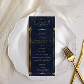 celestial midnight blue gold Wedding Dinner Menu Kaart
