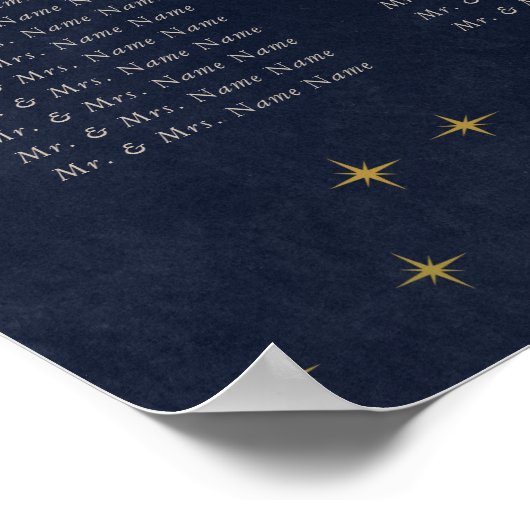 Celestial Midnight Blue Gold Zitplaatskaart Poster (Hoek)