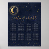 Celestial Midnight Blue Gold Zitplaatskaart Poster (Voorkant)