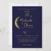 Celestial Midnight Blue Gouden Halve Maan Bruiloft Kaart (Voorkant)