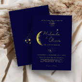 Celestial Midnight Blue Gouden Halve Maan Bruiloft Kaart