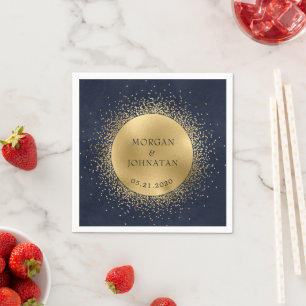 Celestial Midnight Blue Gouden Maan Huwelijksserve Servet