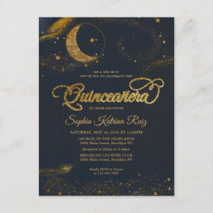 Celestial Midnight Blue Gouden Ster Maan Quinceane Briefkaart