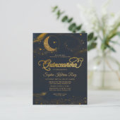 Celestial Midnight Blue Gouden Ster Maan Quinceane Briefkaart (Staand voorkant)
