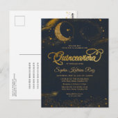 Celestial Midnight Blue Gouden Ster Maan Quinceane Briefkaart (Voorkant / Achterkant)