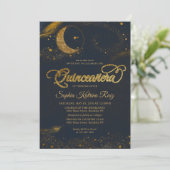Celestial Midnight Blue Gouden Ster Maan Quinceane Kaart (Staand voorkant)