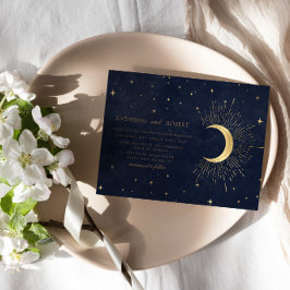 Celestial Midnight Blue Gouden Sterren Bruiloft Kaart