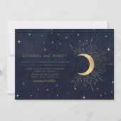 Celestial Midnight Blue Gouden Sterren Bruiloft Kaart (Voorkant)