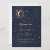 Celestial Midnight Blue Gouden Sterren Quinceanera Kaart (Voorkant)