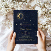 Celestial Midnight Blue Gouden Sterren Quinceanera Kaart