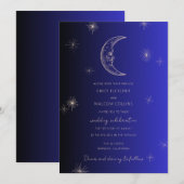 Celestial Midnight Blue Maan Sterren Bruiloft Kaart (Voorkant / Achterkant)